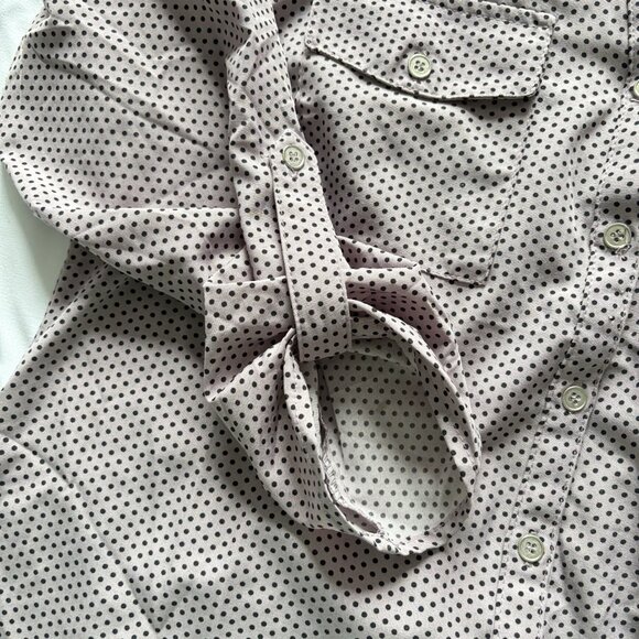 Notations Womens Size Medium Blouse 3/4 Sleeve Pink Polka Dots Button Up V Neck - Picture 2 of 10